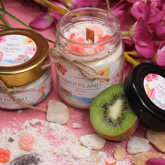 Lumânare parfumată din ceară de soia, turnată manual – „ Maui Island ” | Ediția de vară, cu aromă de kiwi