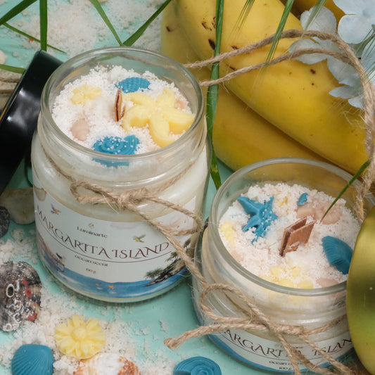 Lumânare parfumată din ceară de soia, turnată manual – „ Margarita Island ” | Ediția de vară, cu aromă oceanică