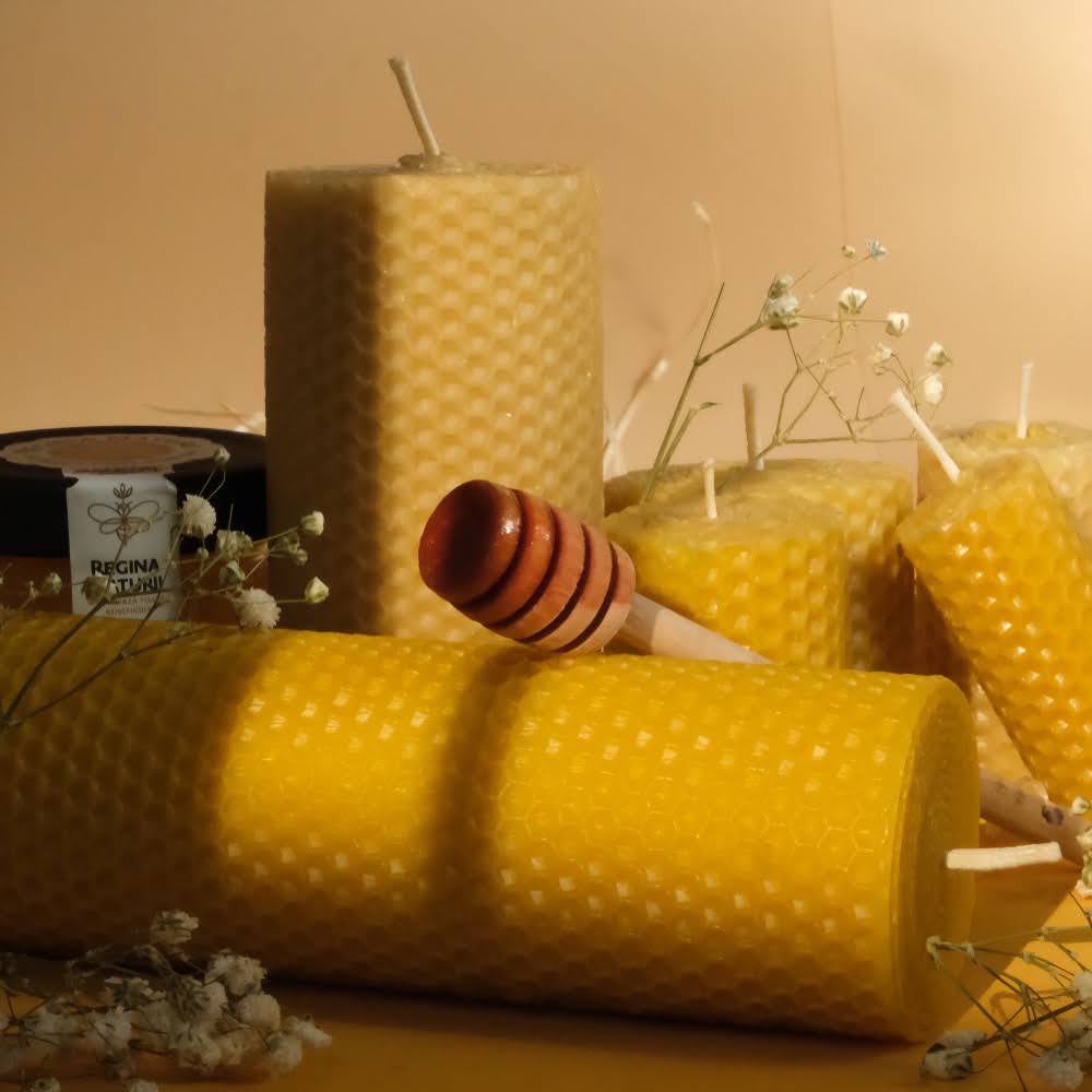 Lumânare tip fagure | Ceară naturală de albine, turnată manual