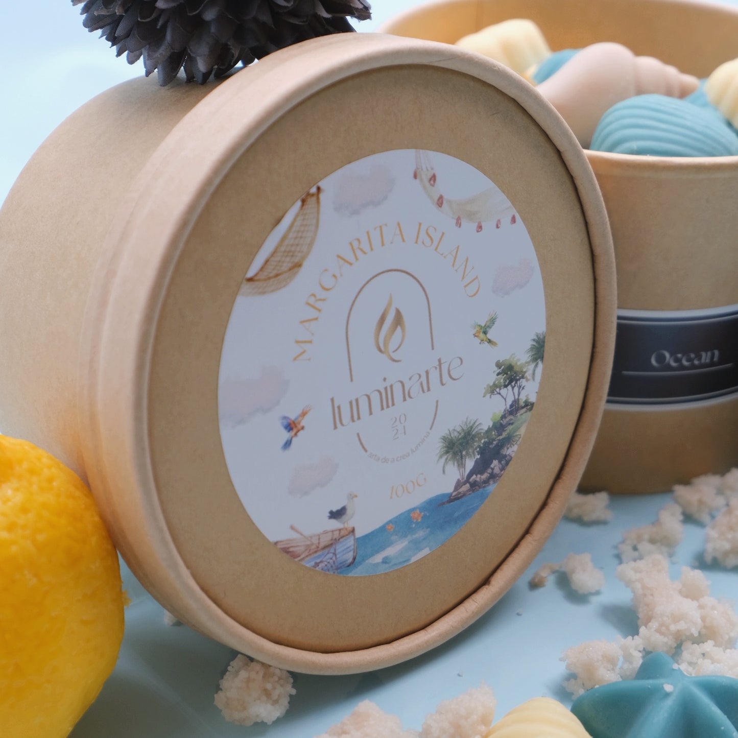 Ceară parfumată din soia, handmade, Wax Melts | Margarita Island – Ediția de Vară, cu aromă proaspătă de ocean, inspirată de frumusețea exotică a insulelor caraibiene și de momentele relaxante petrecute la malul mării