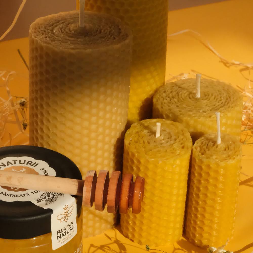 Lumânare tip fagure | Ceară naturală de albine, turnată manual