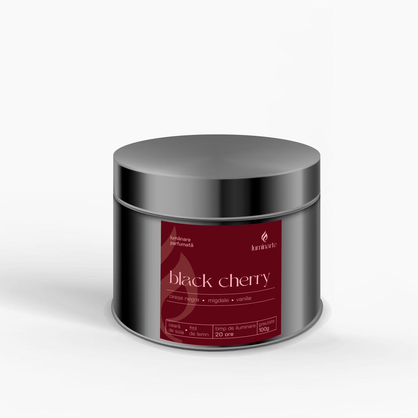 Lumânare parfumată din ceară de soia, turnată manual – „Black Cherry” | Colecția Aphrodisia Candles, cu aromă de cireșe negre, migdale, vanilie