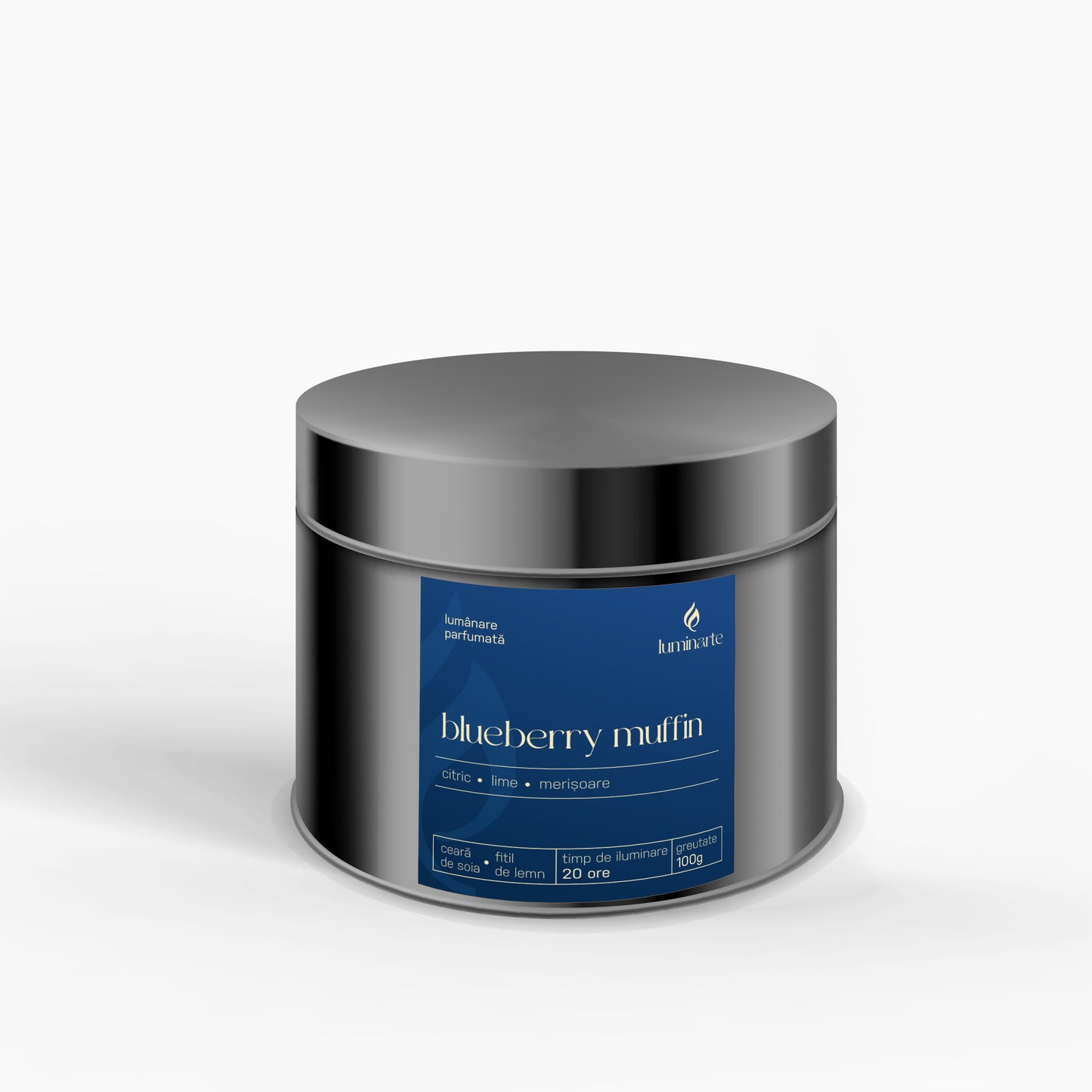 Lumânare parfumată din ceară de soia, turnată manual – „Blueberry Muffin” | Colecția Aphrodisia Candles, cu aromă de citrice, lime, merișoare