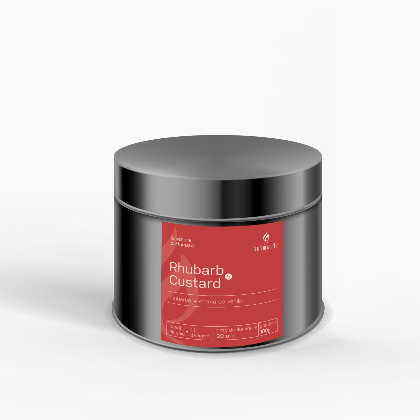 Lumânare parfumată din ceară de soia, turnată manual – „Rhubarb & Custard” | Colecția Aphrodisia Candles, cu aromă de rhubarbă, cremă de vanilie