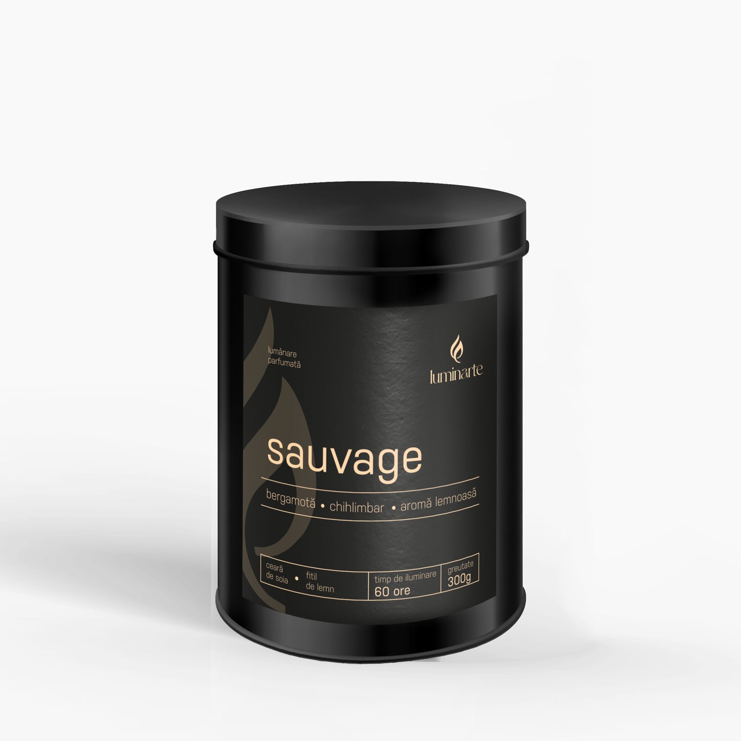 Lumânare parfumată din ceară de soia, turnată manual – „Sauvage” | Colecția Aphrodisia Candles, cu aromă de bergamotă, chihlimbar