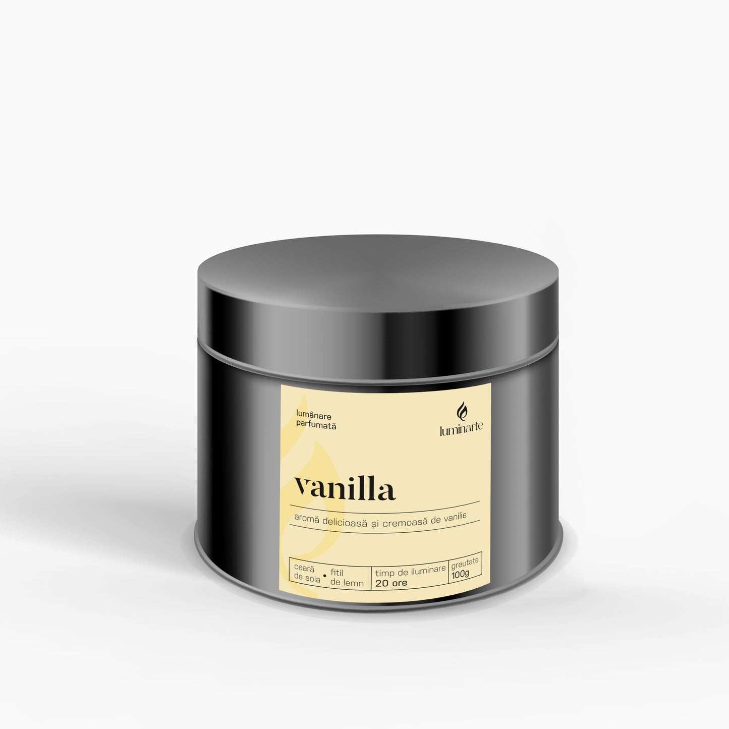 Lumânare parfumată din ceară de soia, turnată manual – „Vanilie” | Colecția Aphrodisia Candles, cu aromă cremoasă de vanilie