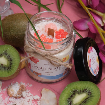 Lumânare parfumată din ceară de soia, turnată manual – „ Maui Island ” | Ediția de vară, cu aromă de kiwi