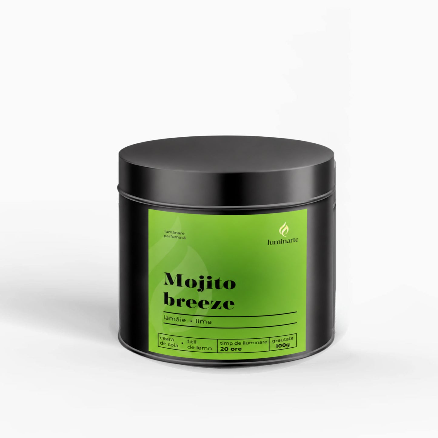 Lumânare parfumată din ceară de soia, turnată manual – „Mojito Breeze” | Colecția Aphrodisia Candles, cu aromă de lime și lămâie