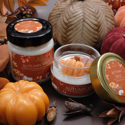 Lumânare parfumată din ceară de soia, turnată manual – „Autumn Spice” | Ediție de toamnă, cu aromă caldă de dovleac