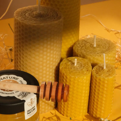 Lumânare tip fagure | Ceară naturală de albine, turnată manual