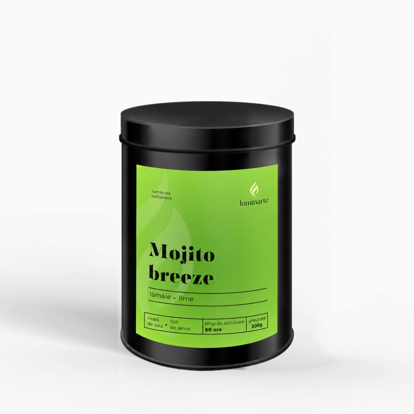 Lumânare parfumată din ceară de soia, turnată manual – „Mojito Breeze” | Colecția Aphrodisia Candles, cu aromă de lime și lămâie